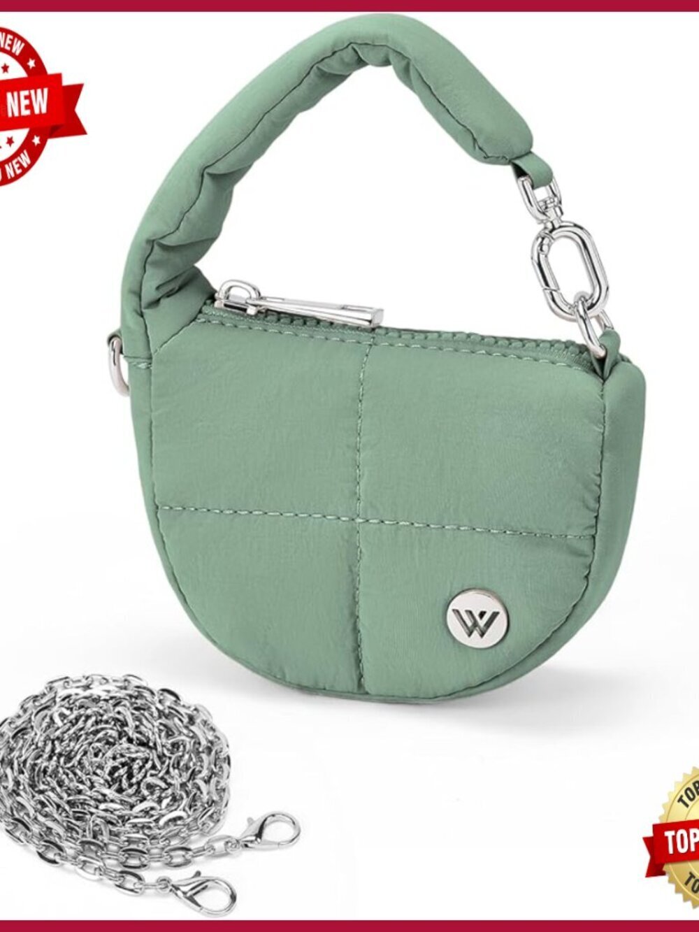 Mini Puffer Crescent Shoulder Bag, Nylon Quilted Wristlet Coin Pouch